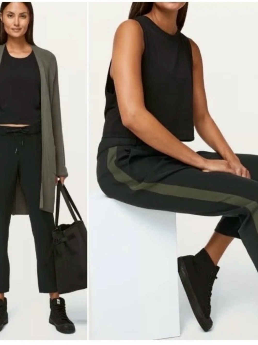 Lululemon On The Fly Woven Track Stripe Pants Black/Olive Size 4